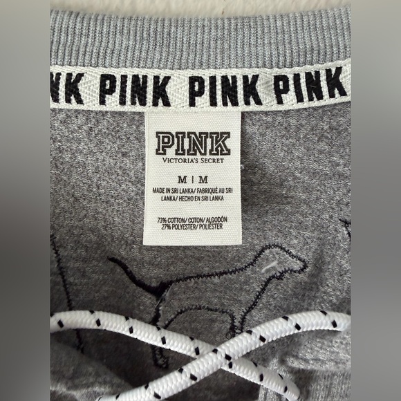 PINK Victoria's Secret Hockey Style Lace-Up Top Pink Gray Black Women’s Medium - Picture 6 of 7
